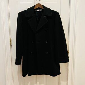 Larry Levine Women’s Black Lined 100% Wool Winter Pea Coat Coat Size 10 Medium